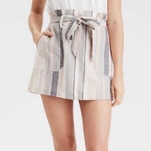American Eagle Cotton/Linen Blend Paperbag Skirt Vertical Stripes Beach Size L